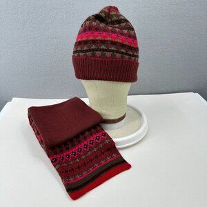 Eddie Bauer Knit Scarf & Hat Set One Size Fall Colors Multicolor Burgundy Pink